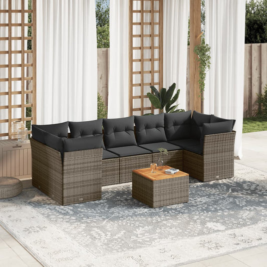 Salon de jardin 8 pcs avec coussins gris résine tressée