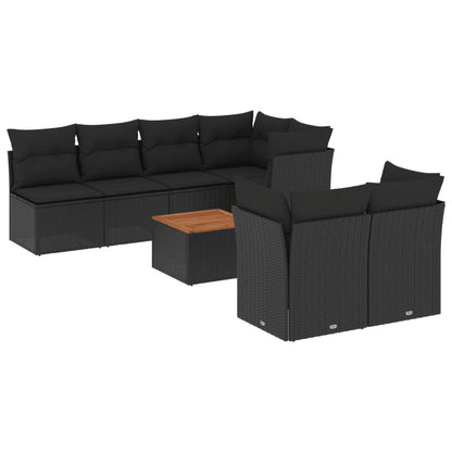 Salon de jardin 8 pcs avec coussins noir résine tressée