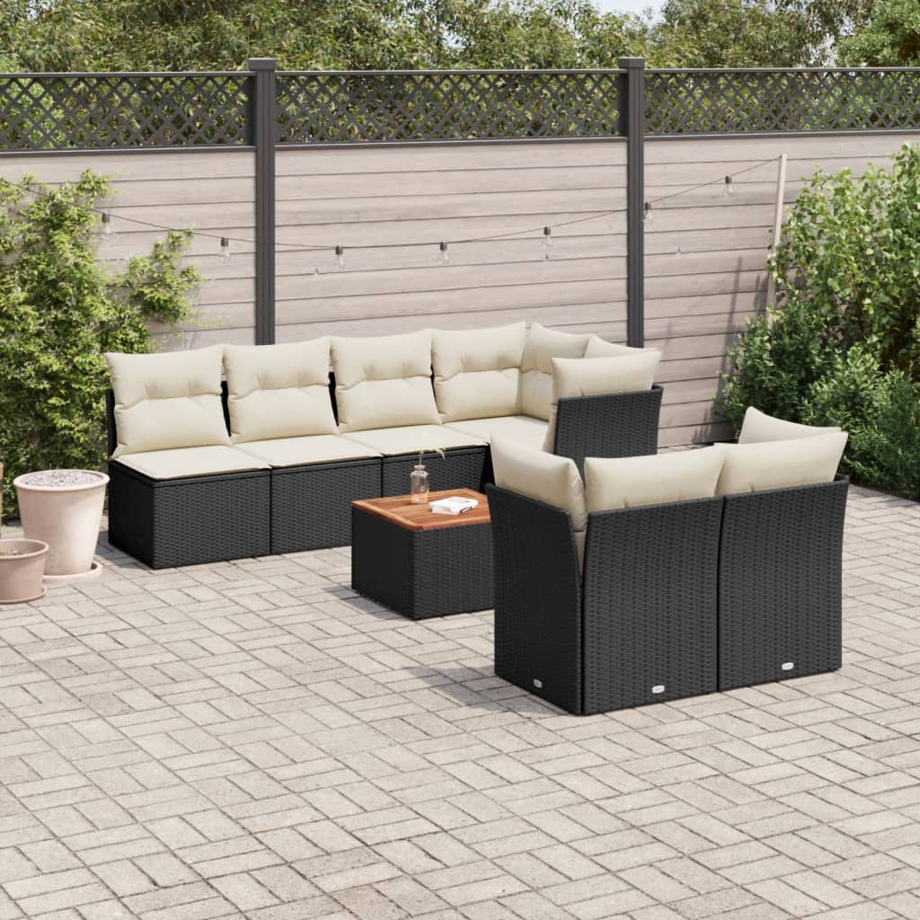 Salon de jardin 8 pcs avec coussins noir résine tressée