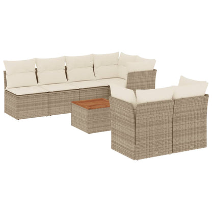 Salon de jardin avec coussins 8 pcs beige résine tressée