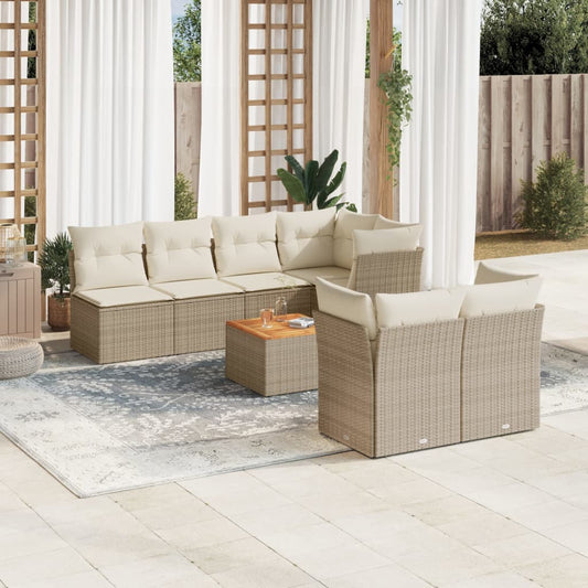 Salon de jardin avec coussins 8 pcs beige résine tressée