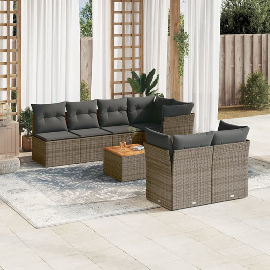 Salon de jardin 8 pcs avec coussins gris résine tressée