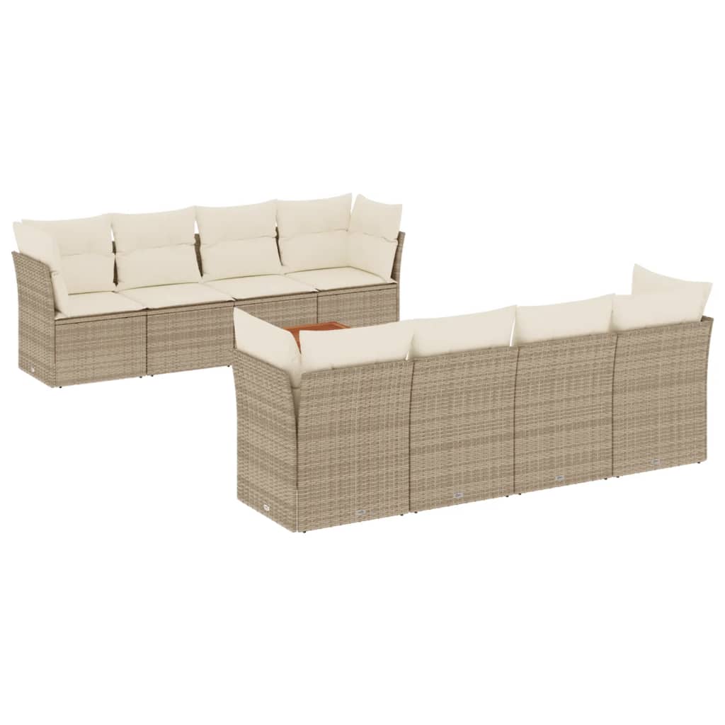 Salon de jardin avec coussins 9 pcs beige résine tressée