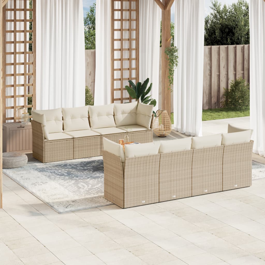 Salon de jardin avec coussins 9 pcs beige résine tressée