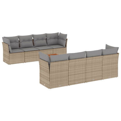 Salon de jardin avec coussins 9 pcs beige résine tressée