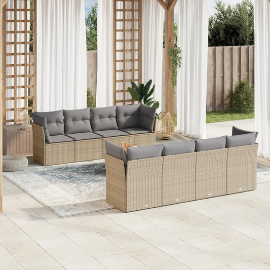 Salon de jardin avec coussins 9 pcs beige résine tressée