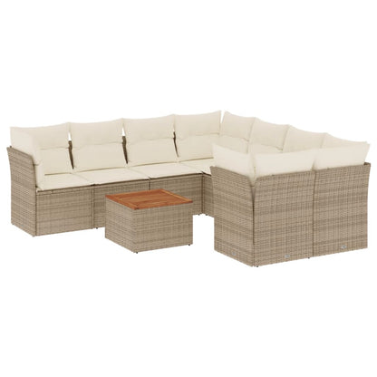 Salon de jardin avec coussins 9 pcs beige résine tressée