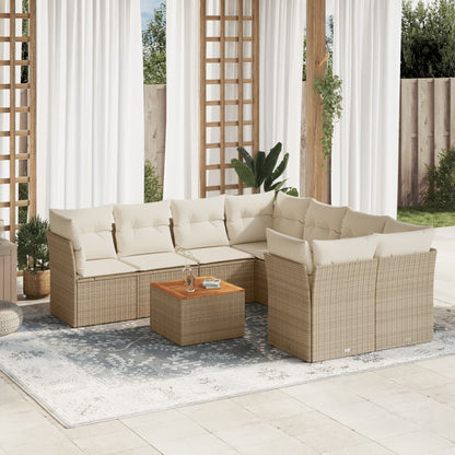 Salon de jardin avec coussins 9 pcs beige résine tressée