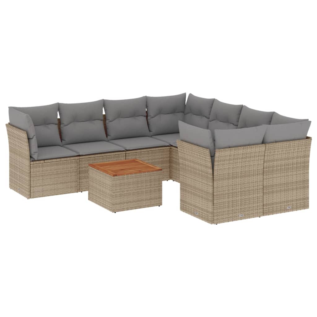 Salon de jardin avec coussins 9 pcs beige résine tressée