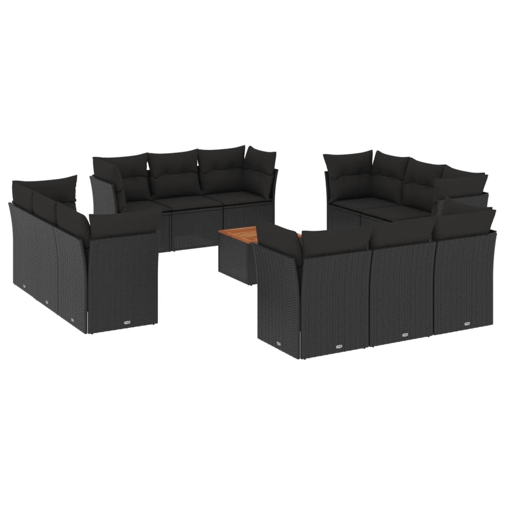 Salon de jardin avec coussins 13 pcs noir résine tressée