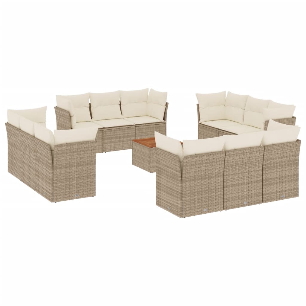 Salon de jardin avec coussins 13 pcs beige résine tressée