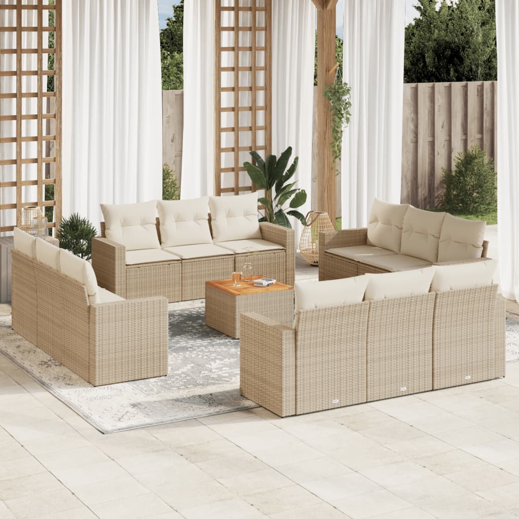 Salon de jardin avec coussins 13 pcs beige résine tressée