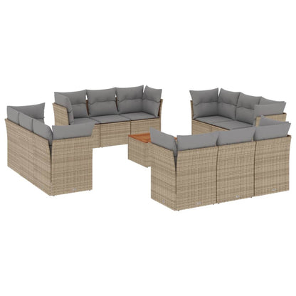 Salon de jardin avec coussins 13 pcs beige résine tressée