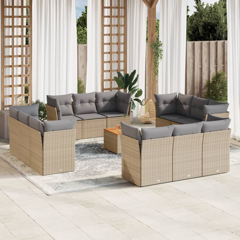 Salon de jardin avec coussins 13 pcs beige résine tressée