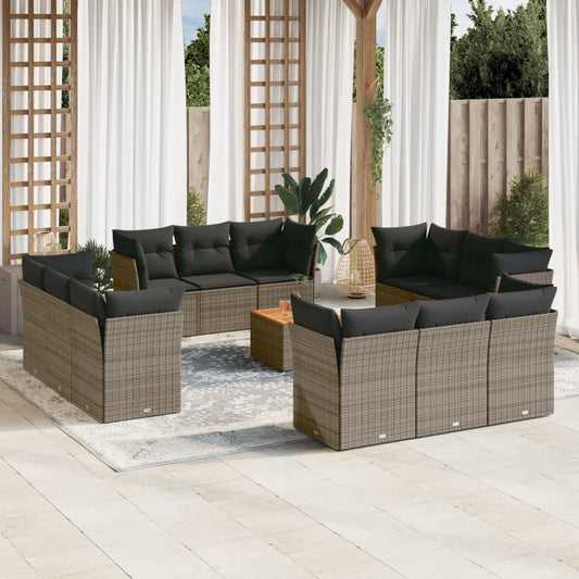 Salon de jardin avec coussins 13 pcs gris résine tressée