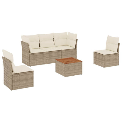 Salon de jardin avec coussins 6 pcs beige résine tressée