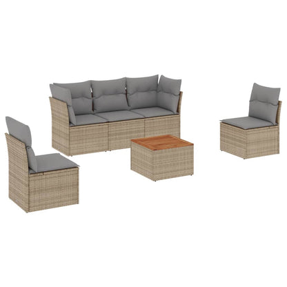 Salon de jardin avec coussins 6 pcs beige résine tressée