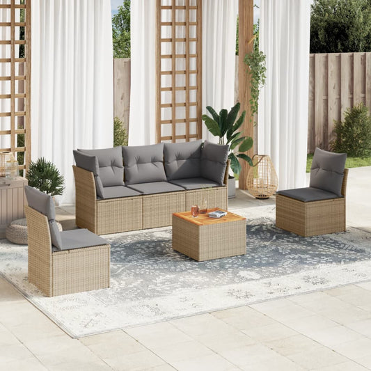 Salon de jardin avec coussins 6 pcs beige résine tressée