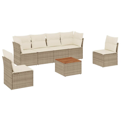 Salon de jardin avec coussins 7 pcs beige résine tressée