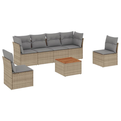 Salon de jardin avec coussins 7 pcs beige résine tressée