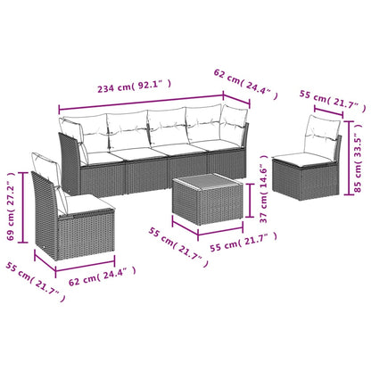 Salon de jardin avec coussins 7 pcs gris résine tressée