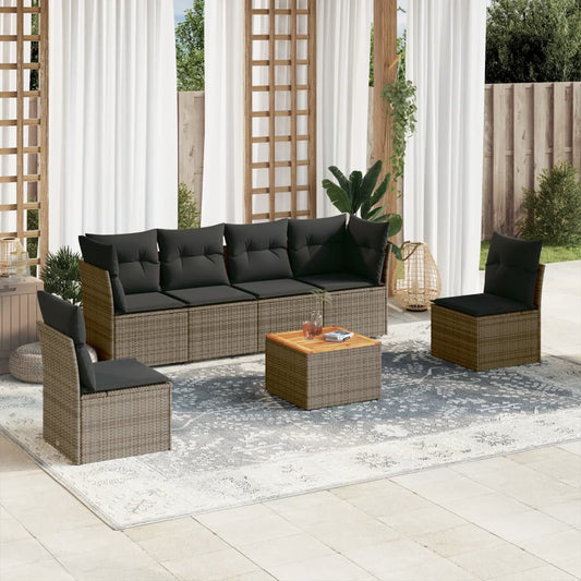 Salon de jardin avec coussins 7 pcs gris résine tressée