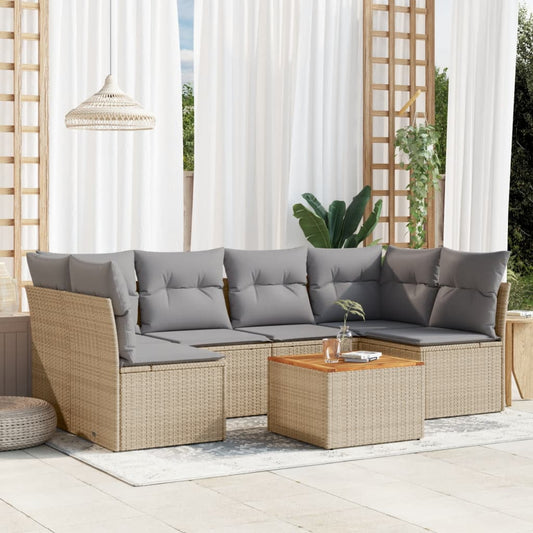 Salon de jardin avec coussins 7 pcs beige résine tressée