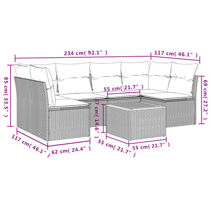 Salon de jardin avec coussins 7 pcs gris résine tressée