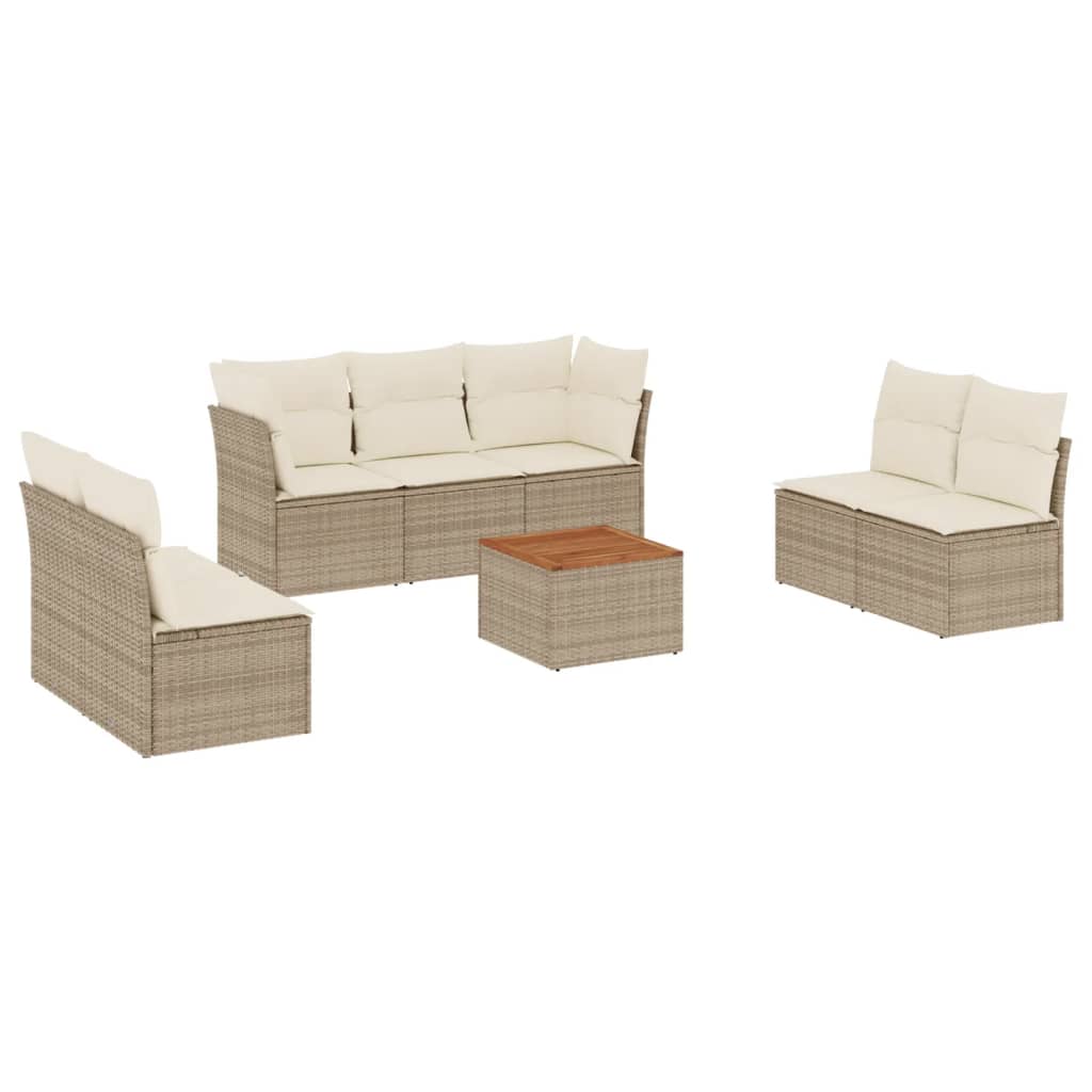 Salon de jardin avec coussins 8 pcs beige résine tressée