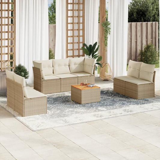 Salon de jardin avec coussins 8 pcs beige résine tressée