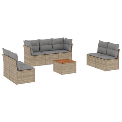 Salon de jardin avec coussins 8 pcs beige résine tressée