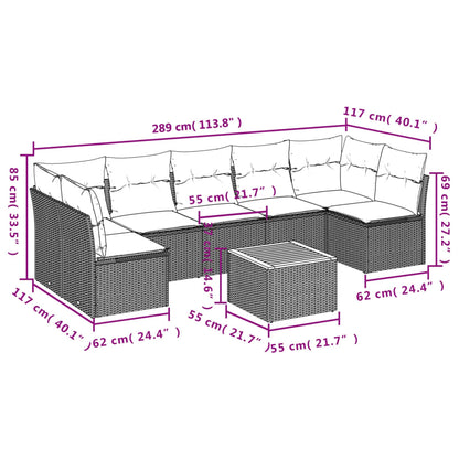 Salon de jardin 8 pcs avec coussins noir résine tressée