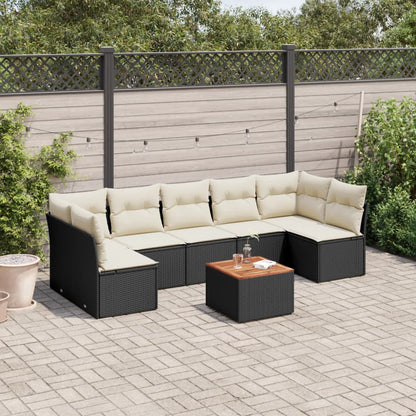 Salon de jardin 8 pcs avec coussins noir résine tressée