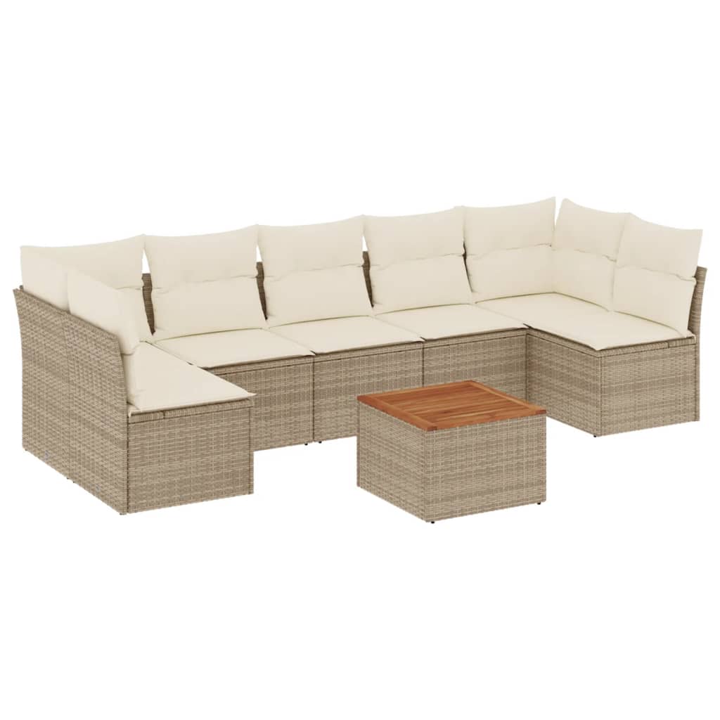 Salon de jardin avec coussins 8 pcs beige résine tressée