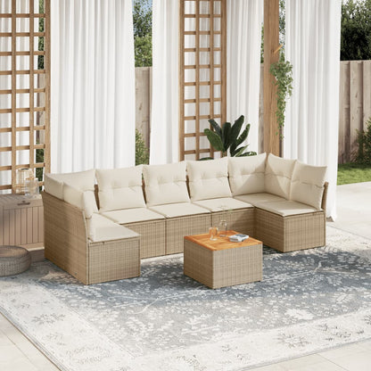 Salon de jardin avec coussins 8 pcs beige résine tressée