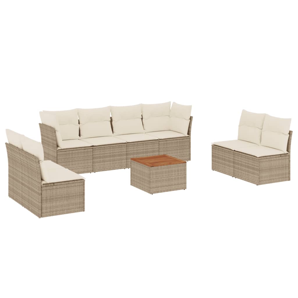 Salon de jardin avec coussins 9 pcs beige résine tressée