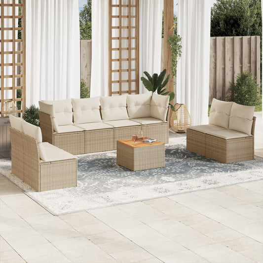 Salon de jardin avec coussins 9 pcs beige résine tressée