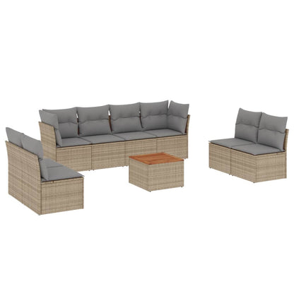 Salon de jardin avec coussins 9 pcs beige résine tressée