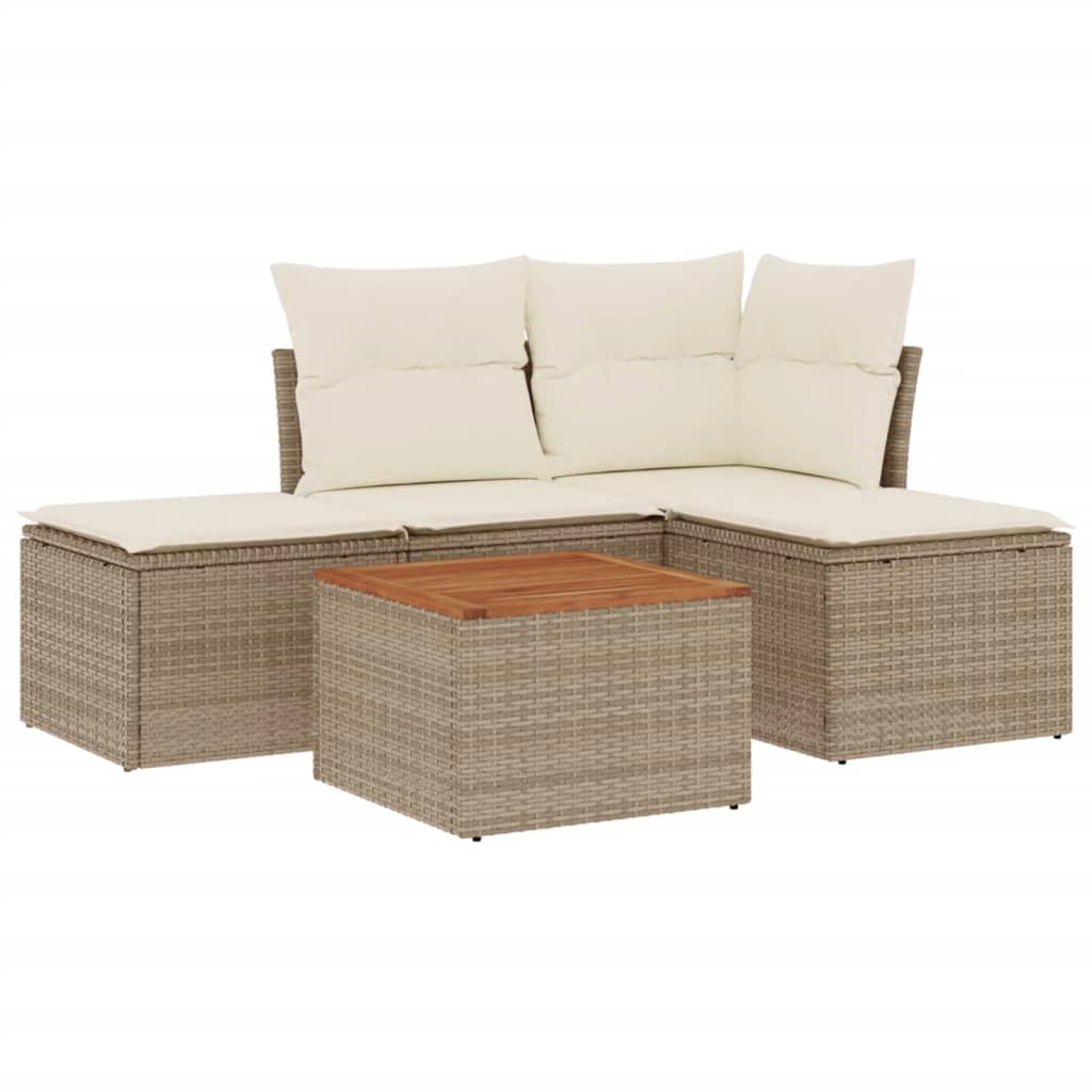 Salon de jardin avec coussins 5 pcs beige résine tressée