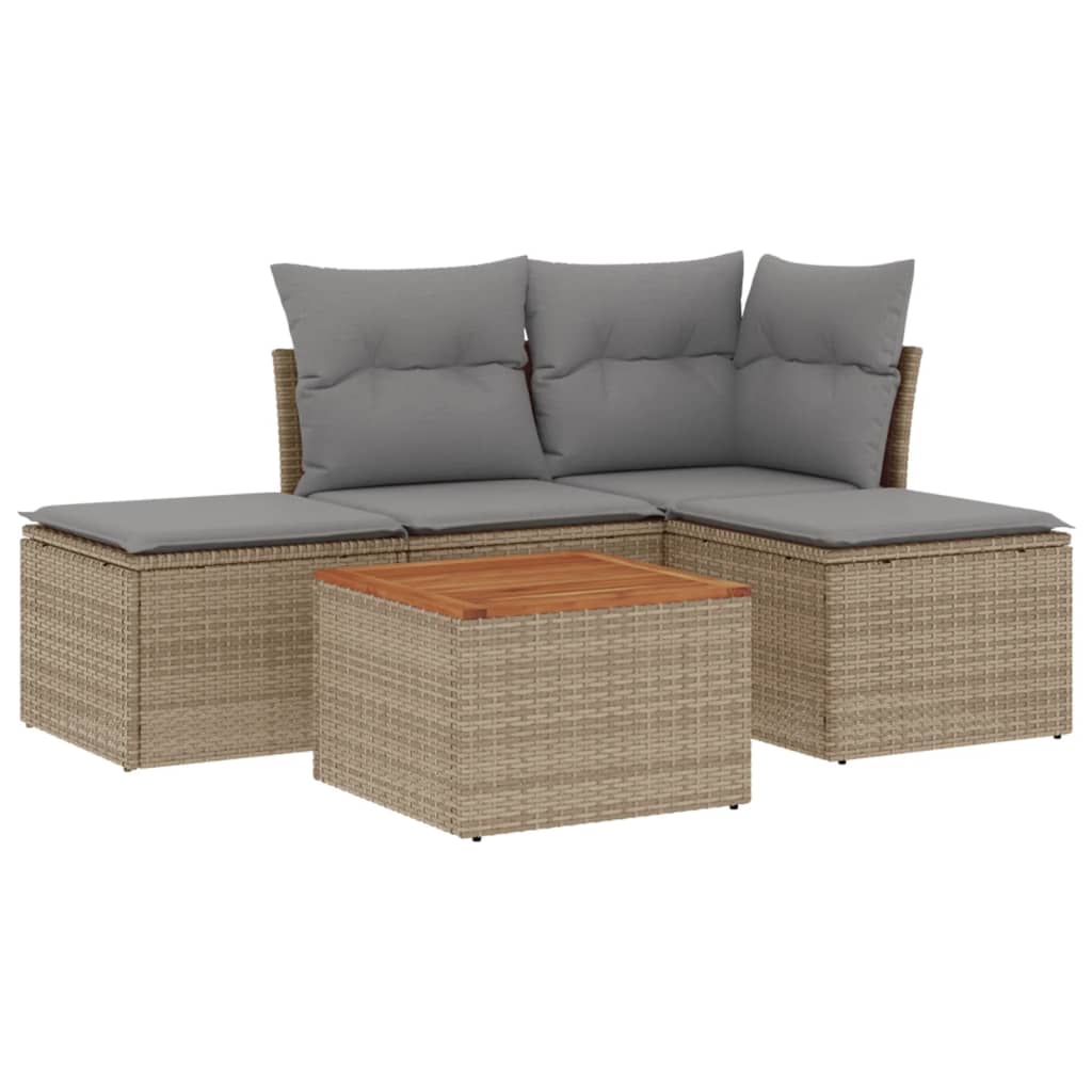 Salon de jardin avec coussins 5 pcs beige résine tressée