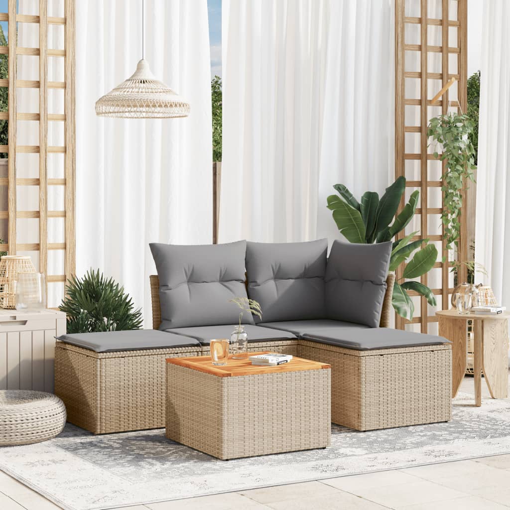 Salon de jardin avec coussins 5 pcs beige résine tressée