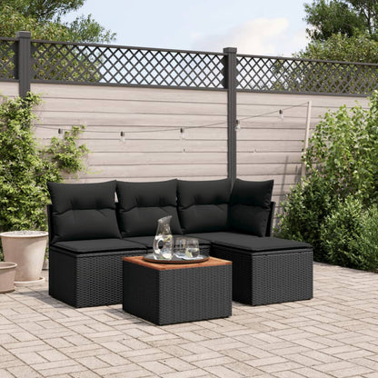 Salon de jardin 5 pcs avec coussins noir résine tressée