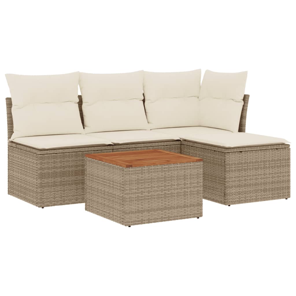 Salon de jardin avec coussins 5 pcs beige résine tressée