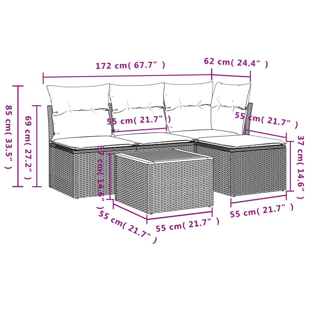 Salon de jardin avec coussins 5 pcs beige résine tressée