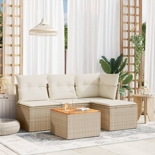 Salon de jardin avec coussins 5 pcs beige résine tressée