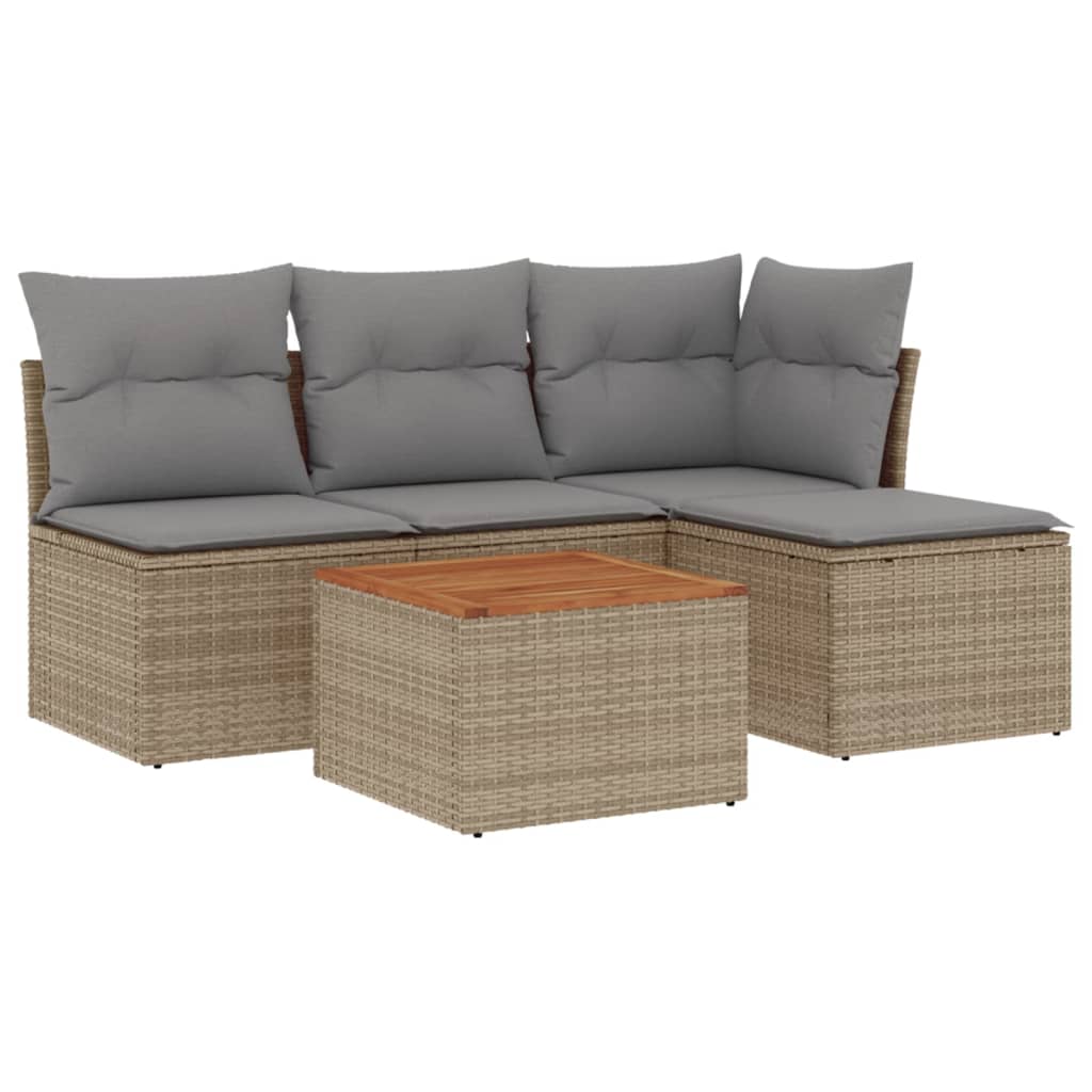 Salon de jardin avec coussins 5 pcs beige résine tressée