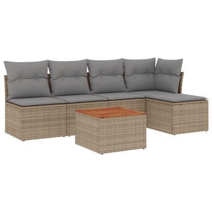 Salon de jardin avec coussins 6 pcs beige résine tressée