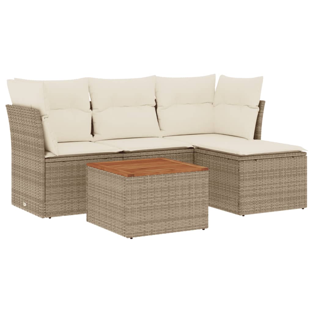 Salon de jardin avec coussins 5 pcs beige résine tressée