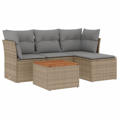 Salon de jardin avec coussins 5 pcs beige résine tressée