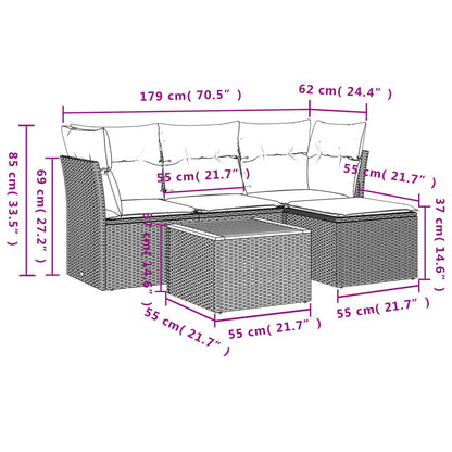 Salon de jardin avec coussins 5 pcs beige résine tressée